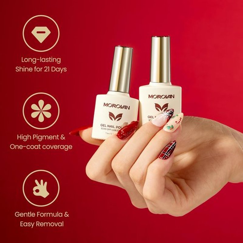Morovan Gel Nail Polish Set: 6 Christmas Colors Red Sparkle Green Glitter Gold Silver Long-lasting Soak Off Nail Lamp Uv LED Cured Gel Polish Kit for Women Home Salon with Christmas Gift Box