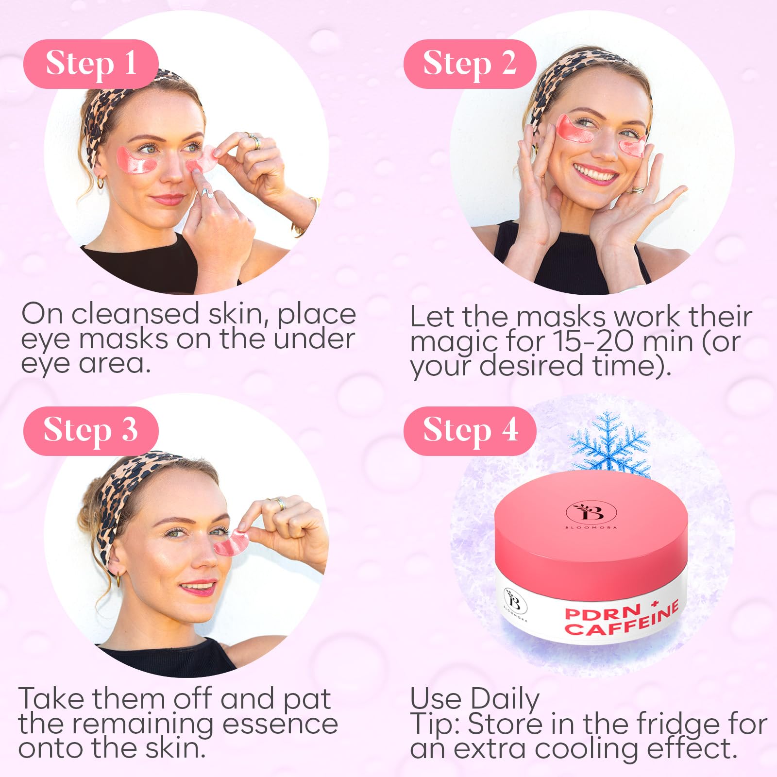 BLOOMORA PDRN, Caffeine & Collagen Under Eye Patches (30 Pairs), Under Eye Mask for Puffy Eyes, Appearance of Dark Circles, Smoothing & Hydration, Self Care & Skincare Gifts for Women, Patch Yeux