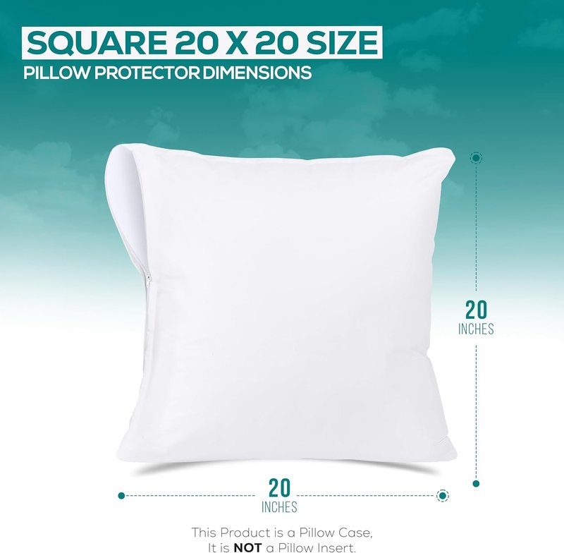 Utopia Bedding Waterproof Throw Pillow Protectors - Bed Bug Proof Zipper Encasement Covers | 20 x 20 Inches (2 Pack, White)