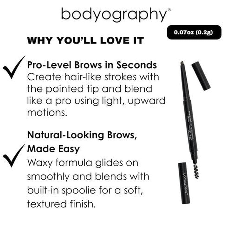 Bodyography Brow Assist - Brown Triangular Tip Eyebrow Pencil with Built-In Spoolie | Defines & Fills Brows | Vegan Formula with Castor & Coconut Oil