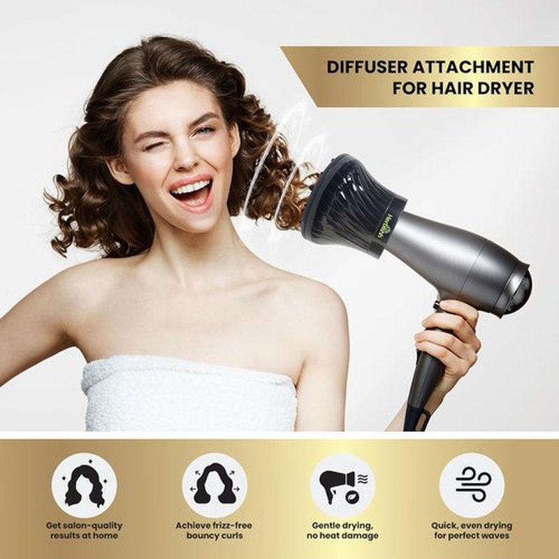 Herbishh Hair Dryer Diffuser - Universal Fit for Curly & Wavy Hair - Reduces Frizz & Adds Volume - Adjustable 3.5 to 8 cm (Black)