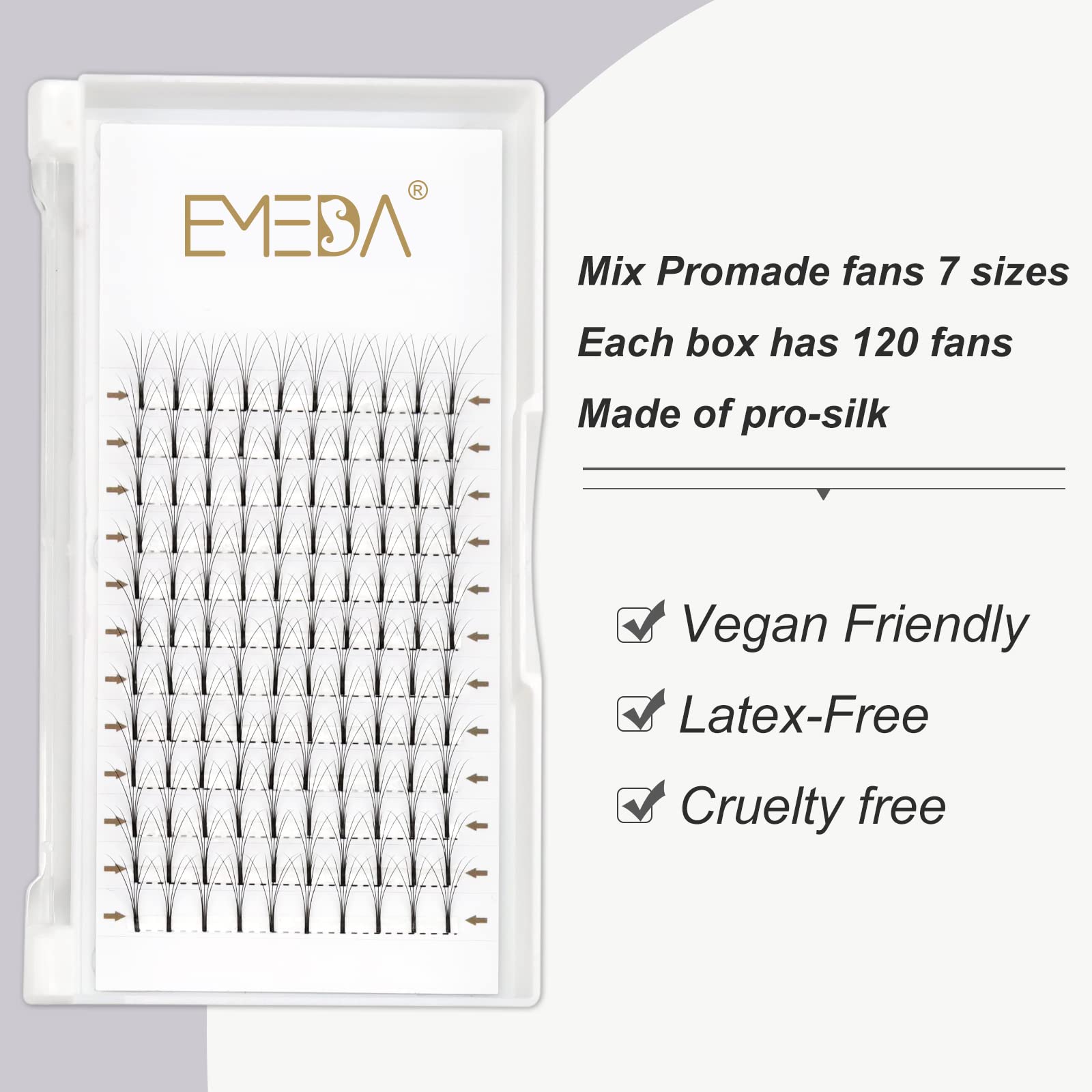 EMEDA Premade Fans eyelash extensions Mixed Tray, Long Stem Pre Made Fanned Russian Volume Lash Extensions 5D .10 d curl 9-15mm Mix Tray