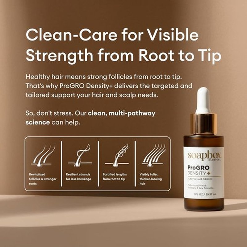 Soapbox ProGRO Density+ Scalp & Hair Growth Serum - Clinically Tested with 3% Redensyl & Rosemary | 1 oz Supply
