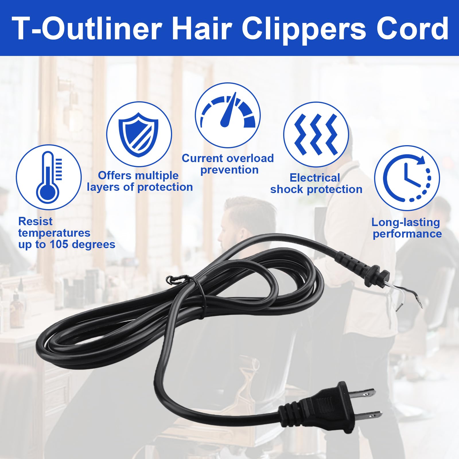 04624 Hair Clippers Cord Replacement for Andis T-Outliner/Outliner II Trimmers,Power Wire for Hair Trimmer GO,GTO Models,04603,04710,2 Wire Plug