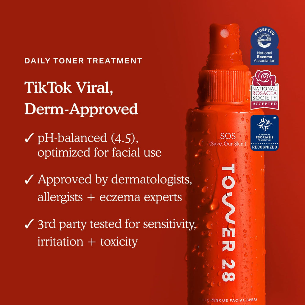 Tower 28 Jumbo SOS Daily Rescue Facial Spray - Hypochlorous Acid Spray to Help Reduce Redness, Calm Irritation + Alleviate Flare-Ups - Soothing + Purifying Face Toner - Everyday Skin Care Mist (16 oz)
