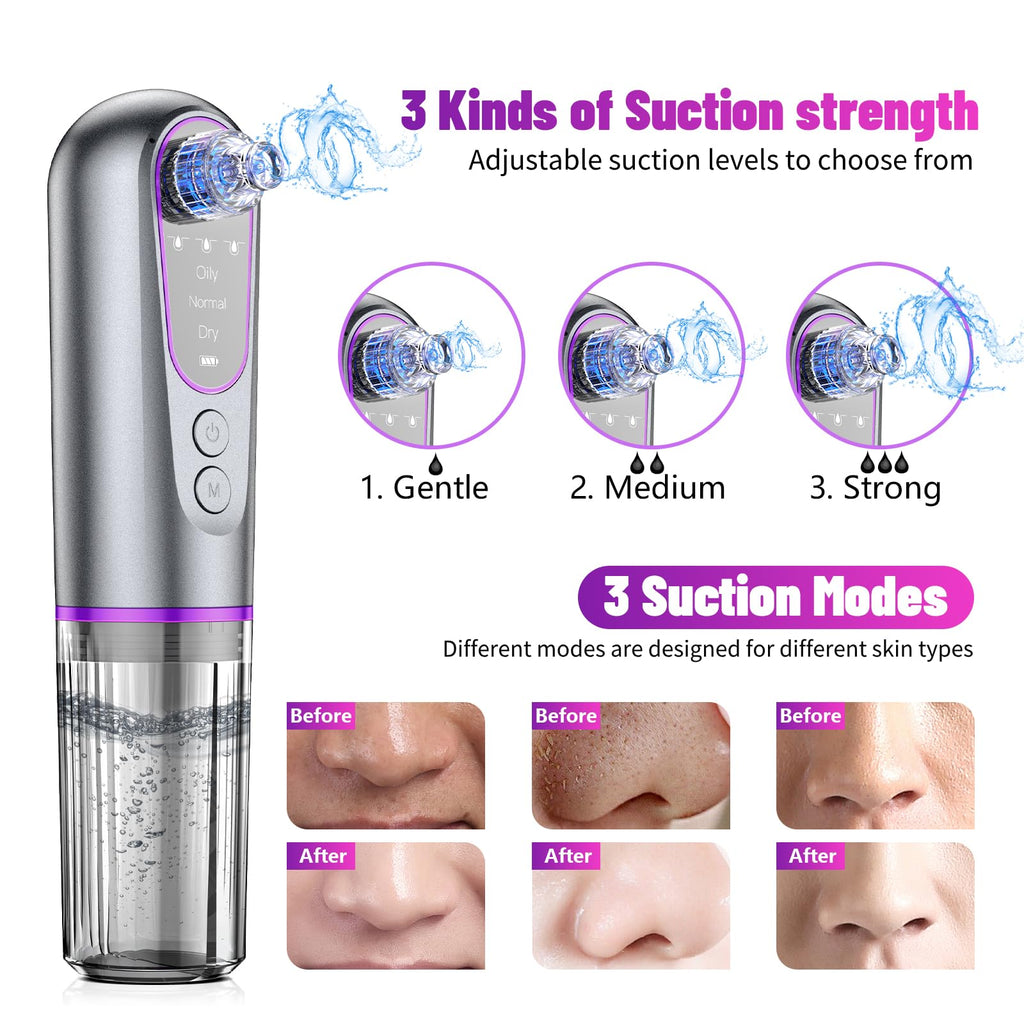 Blackhead Remover Suction Pore Vacuum Hydro Facials Hydrating Pore Cleaner Machine Pimple Extractor with USB Charging Cable Beauty Device