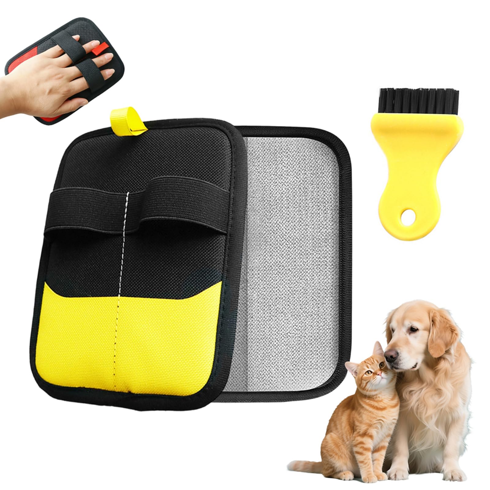 Pet Hair Removal Glove, 2026 Upgraded Electrostatic Pet Hair Remover Glove with Brush, Pet Hair Remover Pocket Storage for Pet Hair Remover Tool on Carpet, Clothing, Couch, Car Seat (Yellow, 1Pcs)