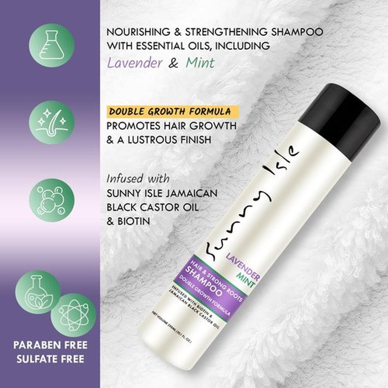 Sunny Isle Lavender Mint Hair & Strong Roots Shampoo - Strengthening, Biotin, Jamaican Black Castor Oil, Paraben & Sulfate Free - 10.1 fl oz