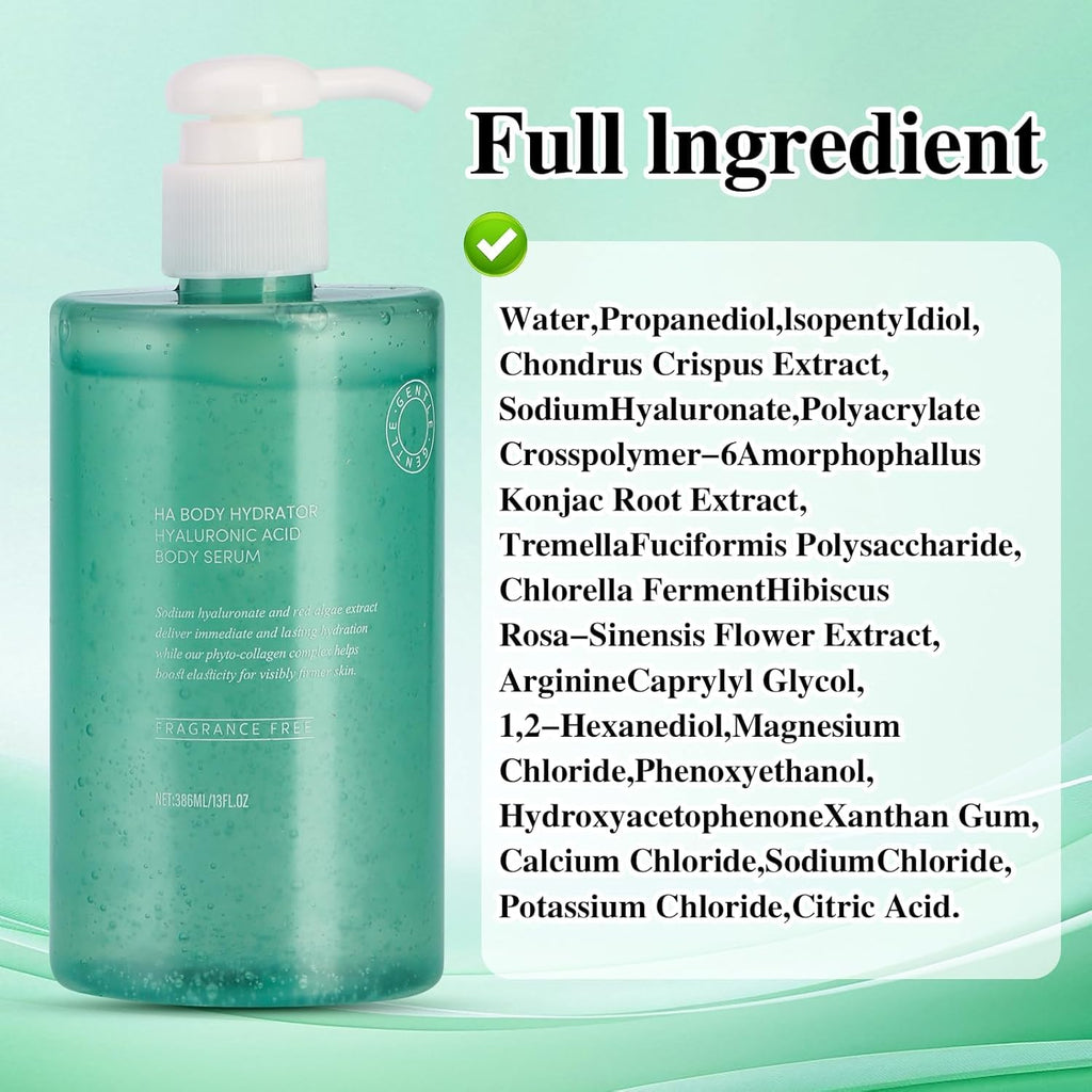 Body Hydrator Hyaluronic Acid Body Serum for Dry Skin, Body Lotion with Red Algae Extract, Long-Lasting Moisturizing, Rich Yet Non-Greasy Moisturizer for Men & Women