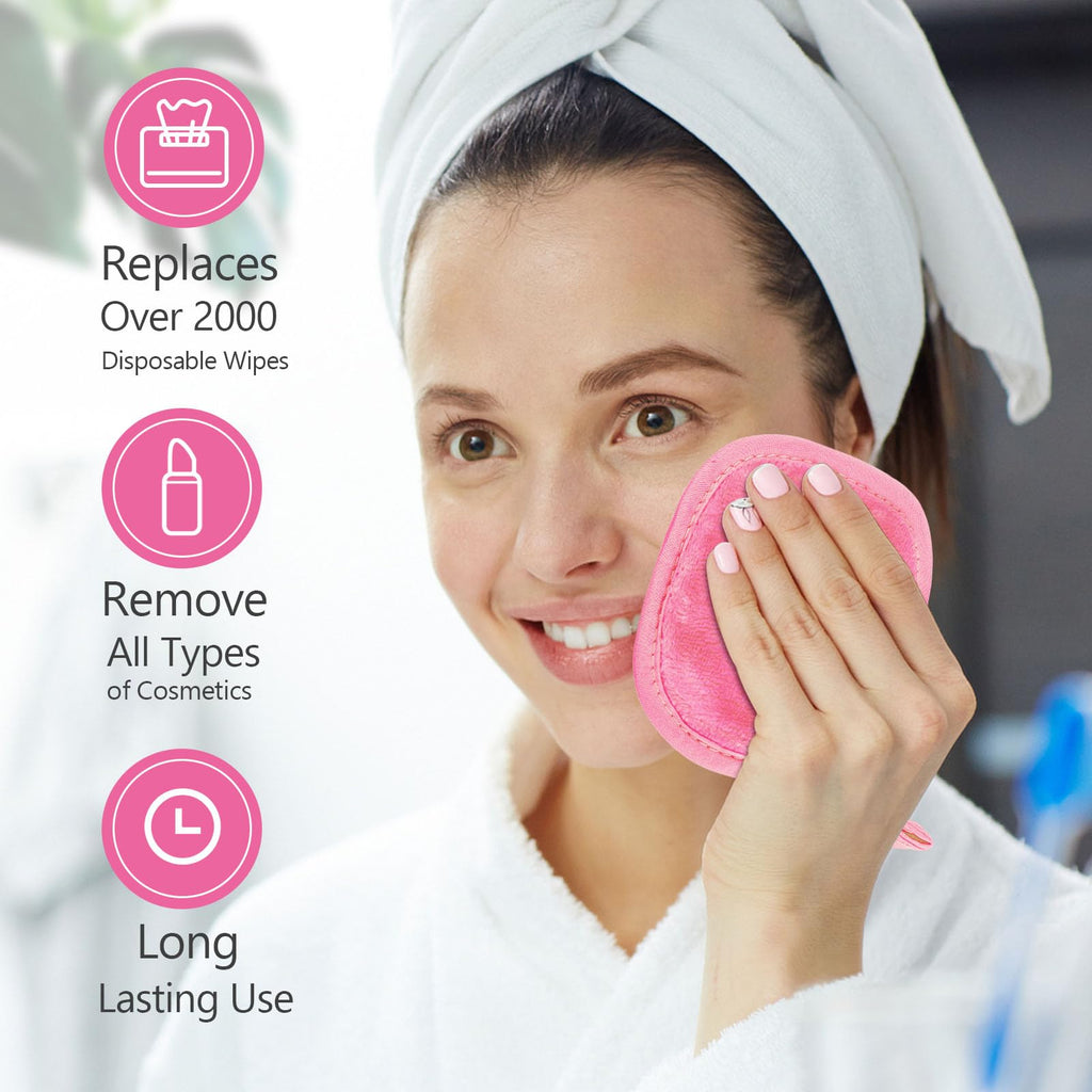 Orighty Makeup Remover Cloths 12 Pack, Makeup Removal Face Cleansing Cloth, Reusable Make-up Remover Pads Remove Instantly Dirt with Just Water, 5 x 5 in (Pink)