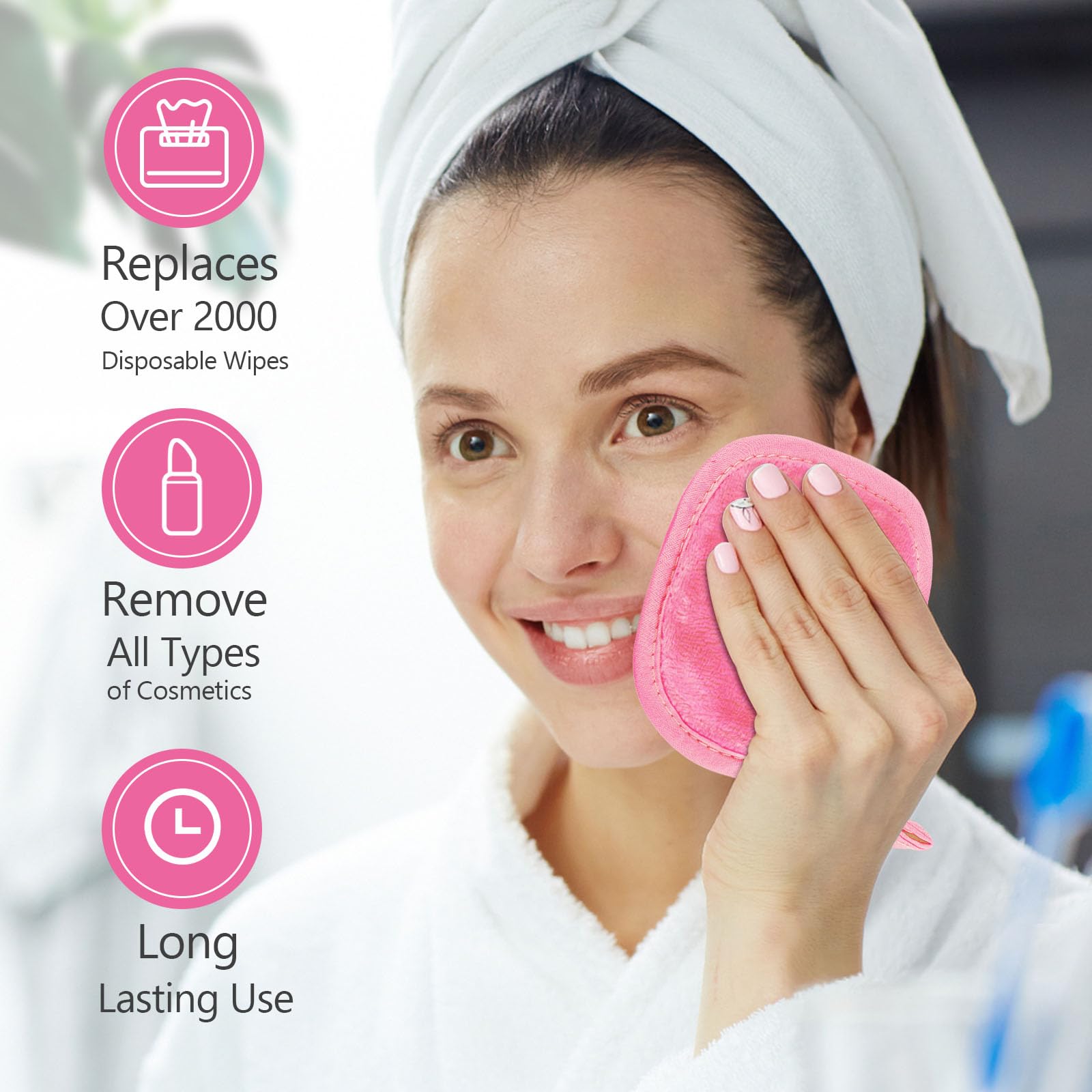 Orighty Makeup Remover Cloths 12 Pack, Makeup Removal Face Cleansing Cloth, Reusable Make-up Remover Pads Remove Instantly Dirt with Just Water, 5 x 5 in (Pink)