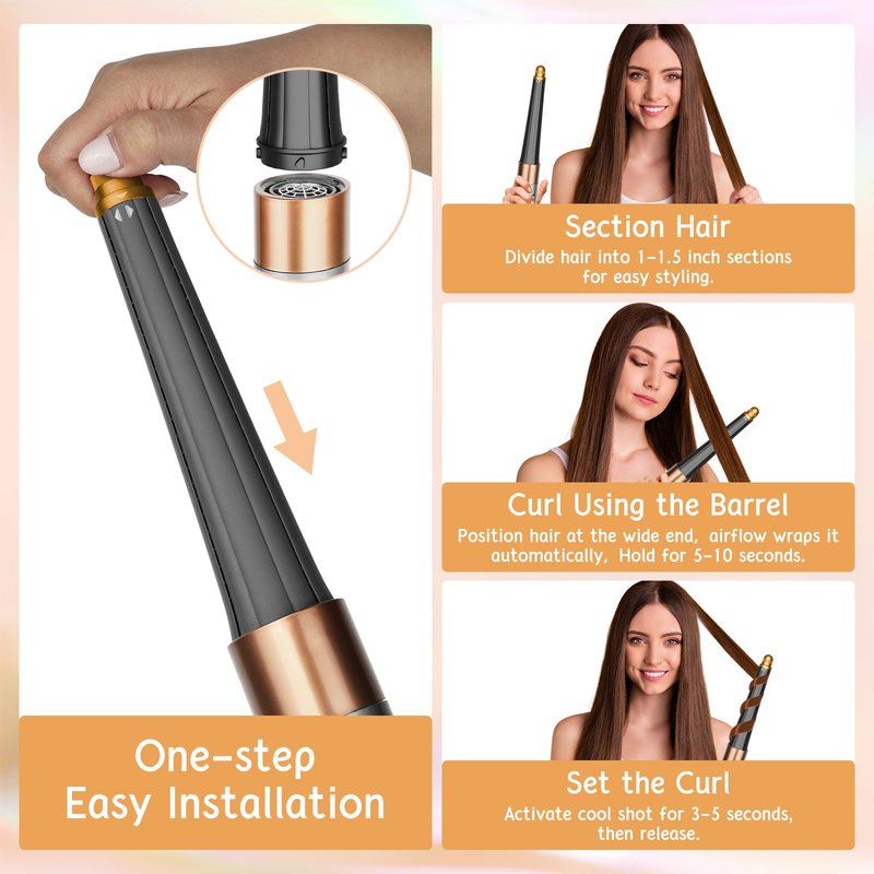 ZEPHBLOW Hair Long Conical Barrel for Dyson Airwrap, 0.78-1.4Inch/ 20-36mm Conical Long Curling Barrels Compatible with Airwrap HS01/05, Self-Curling Hair Roller Curlers Attachment, Gold