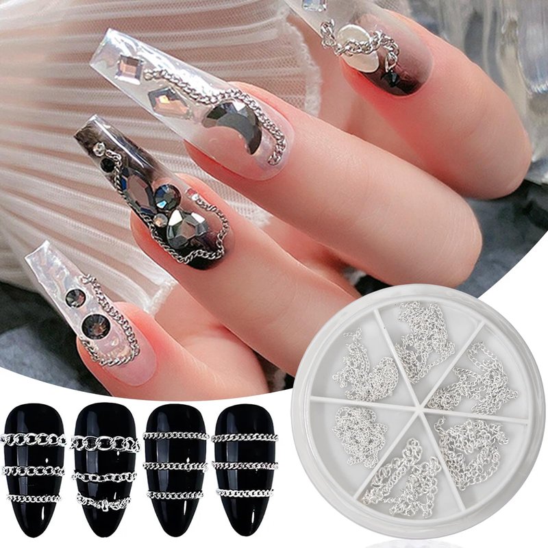 XEAOHESY 3 Boxes of 18 Pieces Metal Nail Chains for Nail Art Gold Silver Colorful Chains for Nails Alloy Punk Chain Nail Charms for Women Decorations