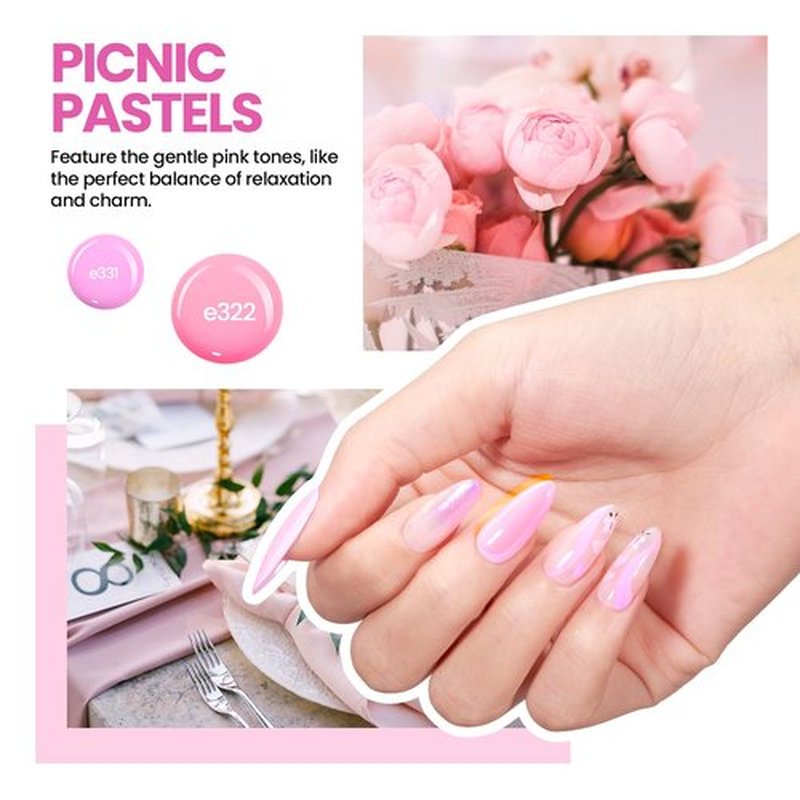 Beetles Gel Nail Polish Kit with U V Light: 19 Pcs Garden Party Pastel 8 Colors Soak Off Gel Nail Set with Base and Top Coat, Sticker accessories All in One Manicure Party Favors