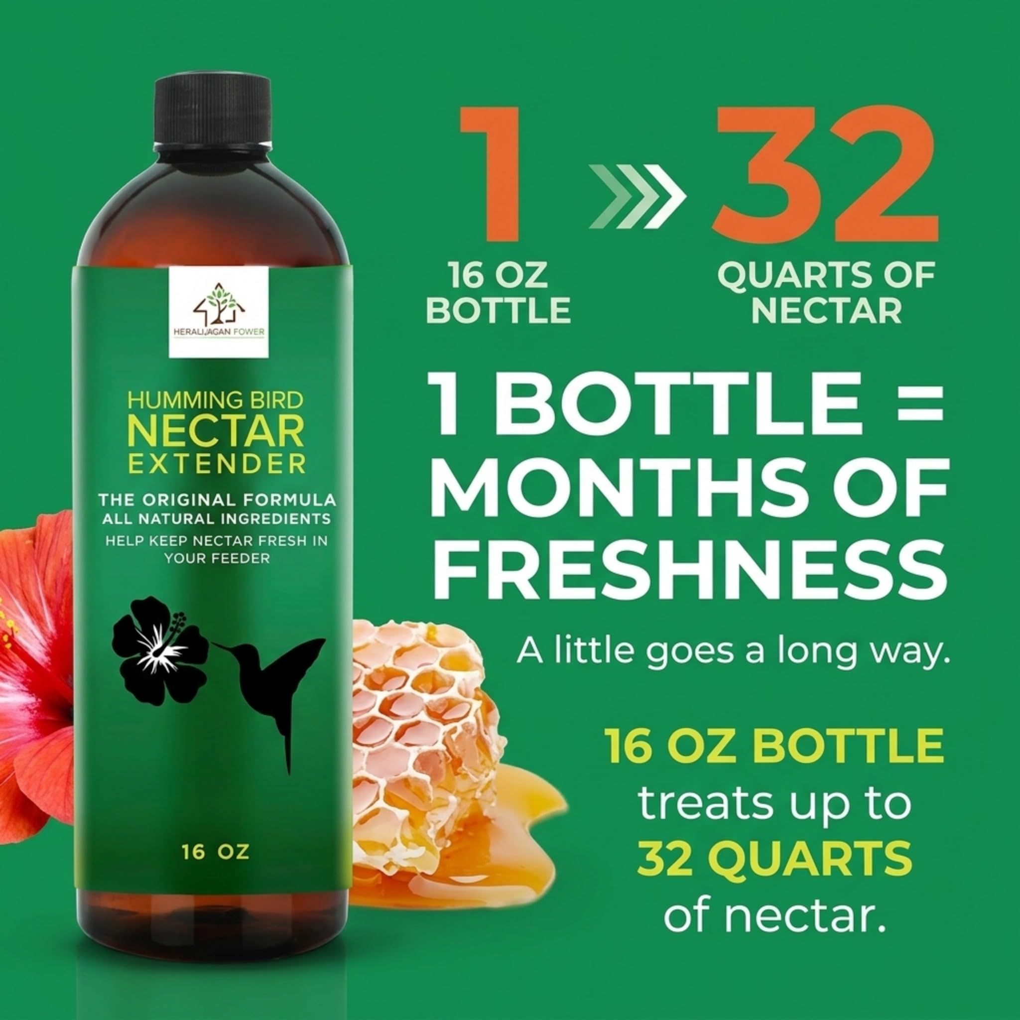 Hummingbird Nectar Extender – Extends Nectar Life and Attracts Hummingbirds Naturally All Organic Keeps Fresh Longer - Enjoy Clear Without Frequent Changes – 16 oz Bottle