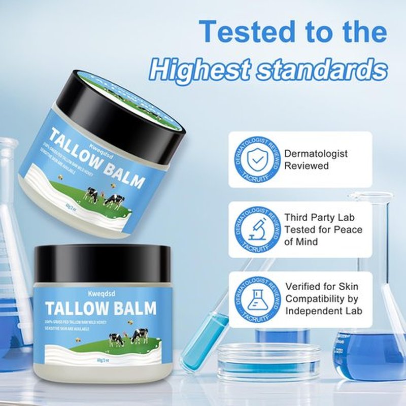 Kweqdsd 5 Pack Organic Grass-Fed Beef Tallow Balm with Raw Honey, Grass Fed Beef Tallow Face Moisturizer, Natural Tallow Skin Care Cream Body Butter, Nourish and Soothe Dry Skin
