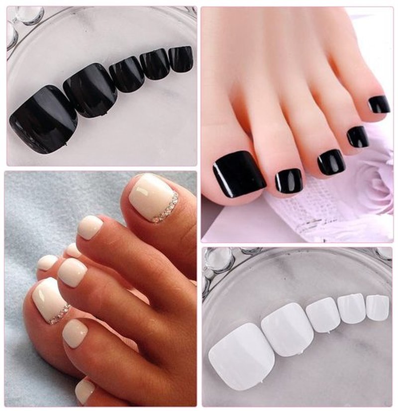 LoveOurHome 576pc Press on Toenails Women Fake Toe Nails Tips, Gel Glue on Toe Nails Press on Nail Short Square Fake Toenail Artificial False Toenails Stick Pedicure 24 Colors Acrylic Toenail Tip