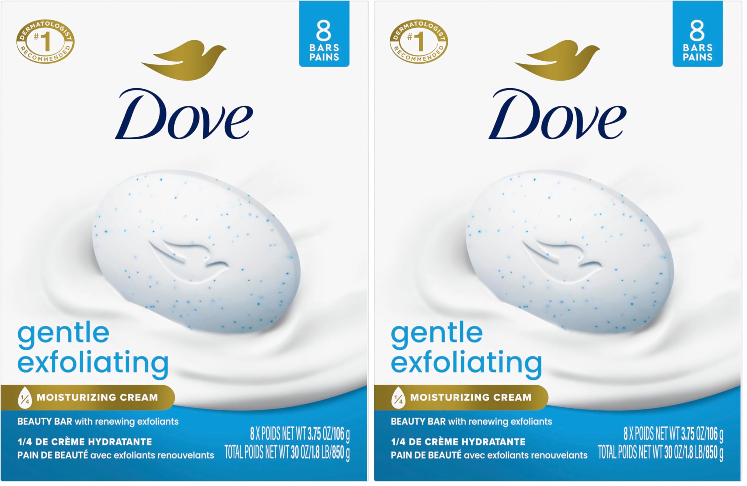 Dove Beauty Bar Soap Gentle Exfoliating,for Soft,Smooth Skin,Gently Renews Skin 3.75 oz,(Pack of 16)