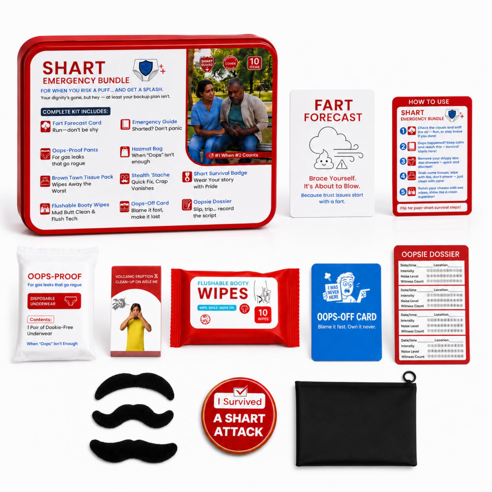 VANCON Funny Gag Gift Emergency Kit – Hilarious Practical Joke Survival Kit, Novelty White Elephant Gift for Adults