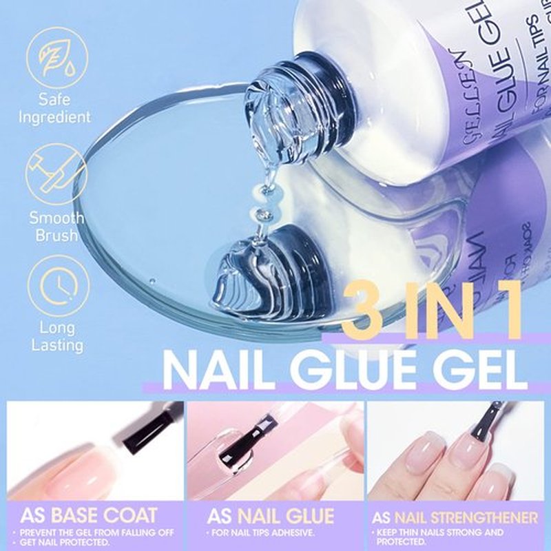 Gellen Gel X Nail Tips and Glue Kit - 240PCS Coffin Tips, 3-in-1 Glue, Portable LED Lamp, Primer, Dehydrator - DIY Nail Art Home Extension Kit