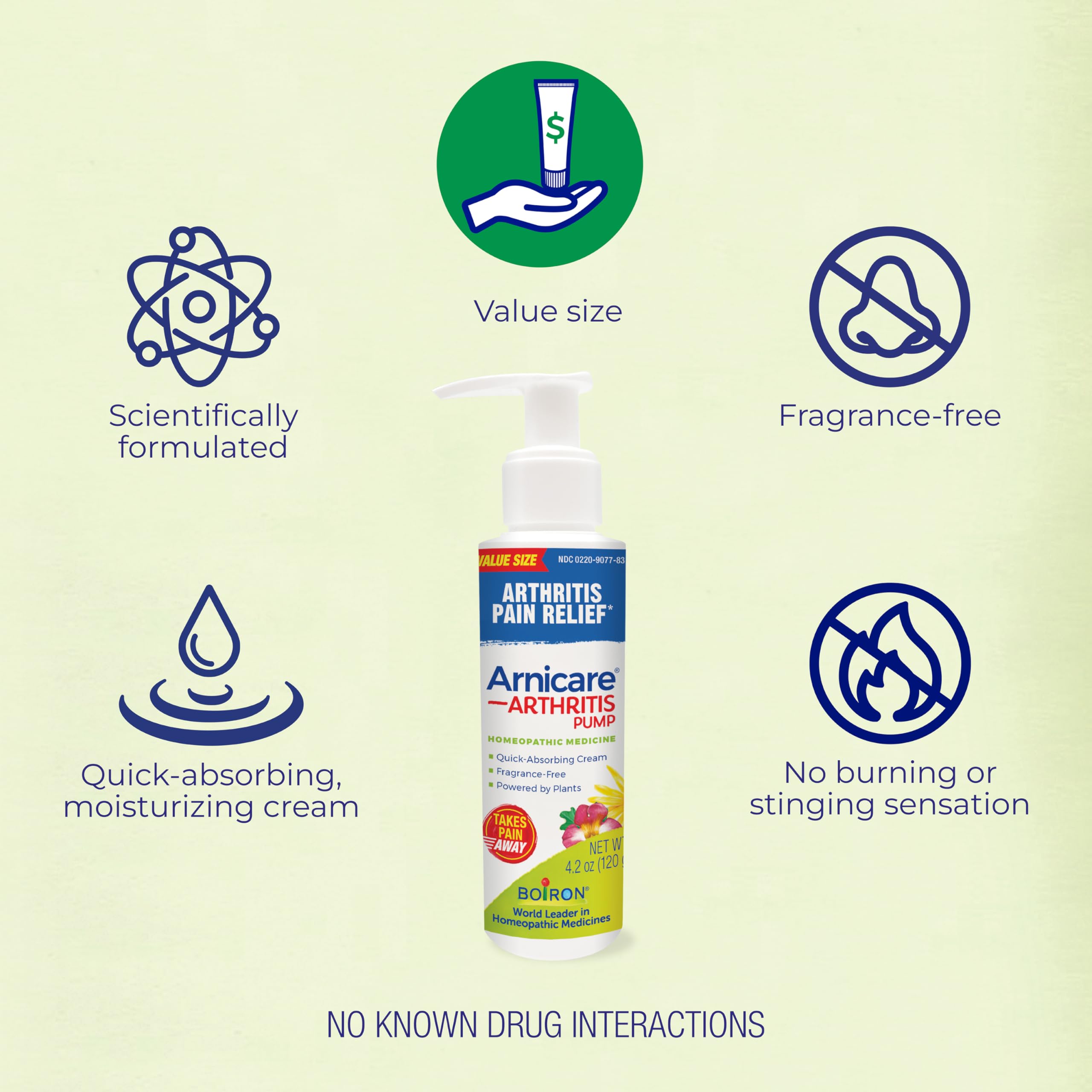 Boiron Arnicare Arthritis Cream Pump for Pain Relief of Knees, Hands, Wrists, Elbows, Joints & Muscles – Quickly Absorbed & Fragrance-Free – 4.2 oz