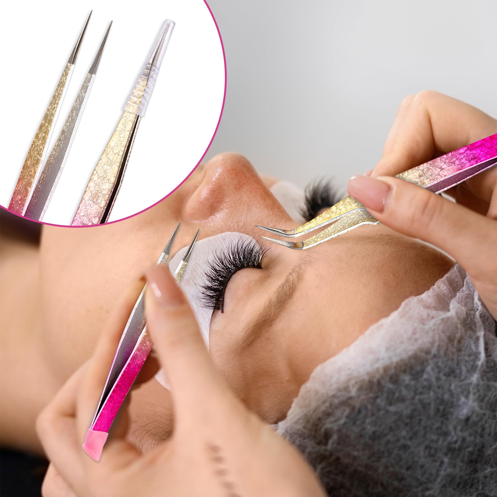 2 PCS Double Ended Nail Art Tweezers, Stainless Steel Straight and Curved Tip Tweezers with Silicone Pressing Head for Eyelash Extensions,DIY Crafts, Nail Art, Scrapbooking,Jewelry Making