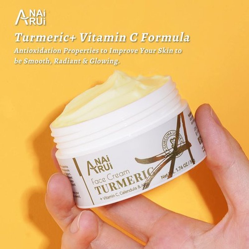 ANAI RUI Facial Moisturizer, Turmeric Face Cream with Vitamin C for Hydrating, Firming, Tightening Skin, Turmeric Vitamin C Cream for Dark Spots, Dry Skin, 1.76 OZ