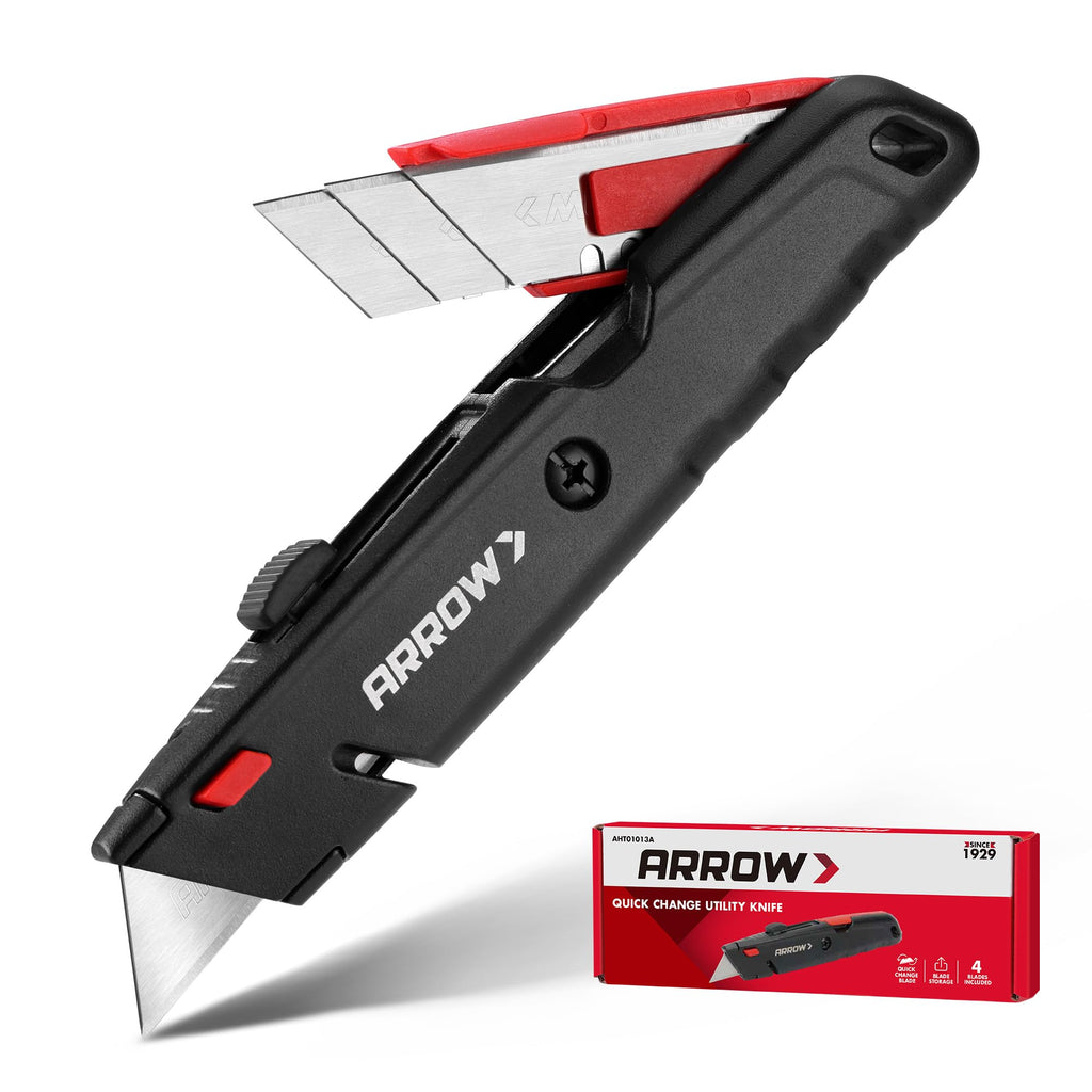 ARROW Retractable Box Cutter, Quick Change Utility Knife with 3 Blades