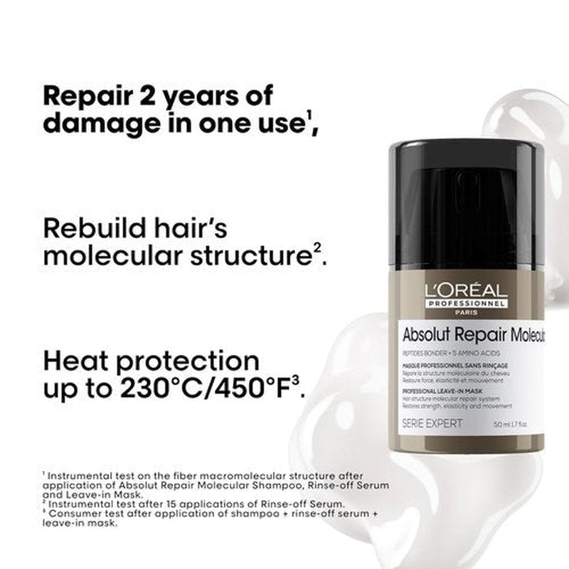 L'Oréal Professionnel Paris Absolut Repair Leave-In Mask - Smooths & Strengthens All Damaged Hair Types
