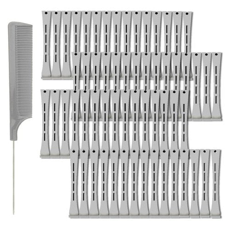 60 Pieces Hair Perm Pods Plastic Perming Rods Cold Wave Rods Curlers Hair Rollers with 1 Pieces Steel Pintail for Hairdressing Styling(Grey, 1.5 Cm/0.59 Inch)