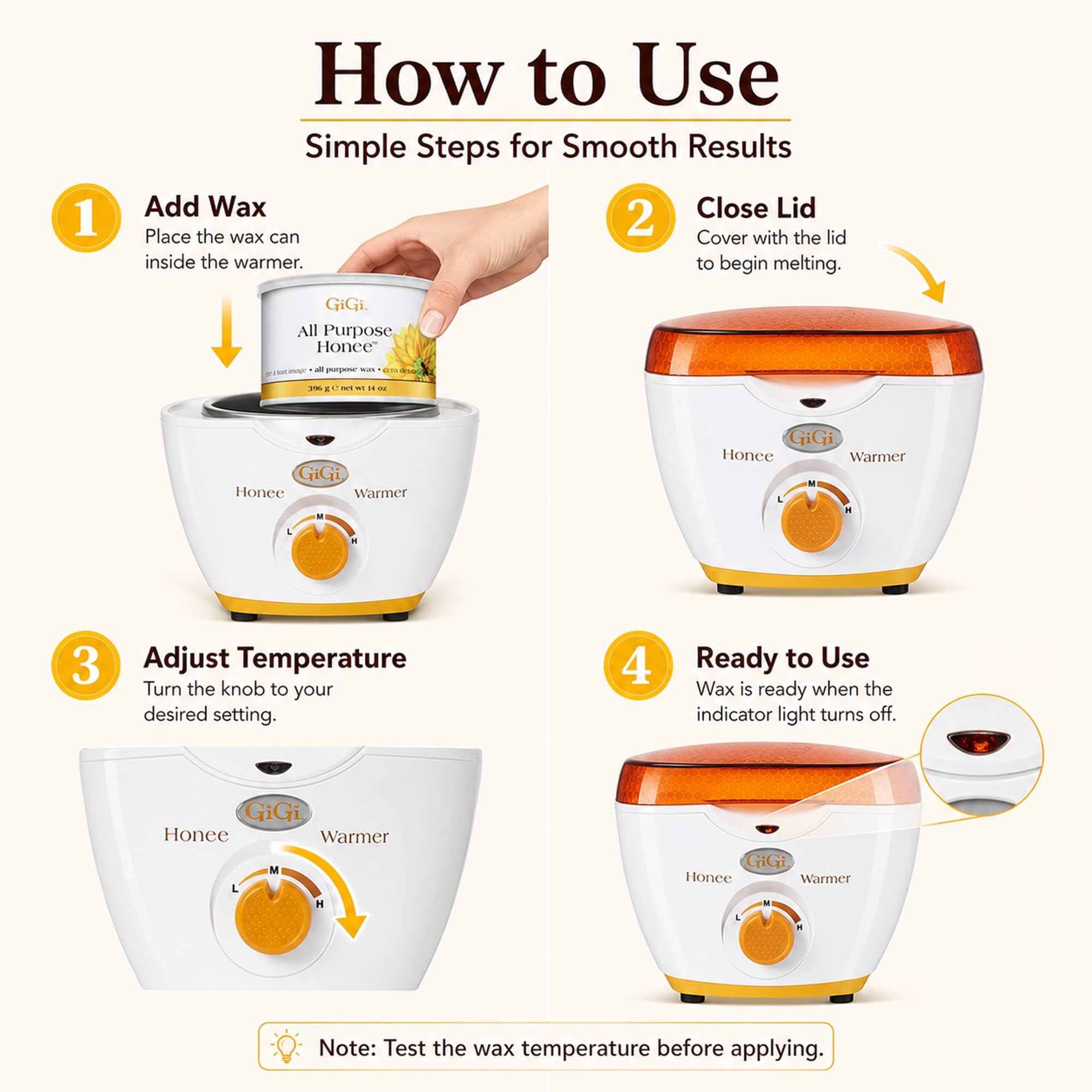 GiGi Wax Warmer for Hair Removal, Face and Body Depilatory Kit with All-Purpose Honee Wax and 10 Collars, Adjustable Temperature, 14 oz