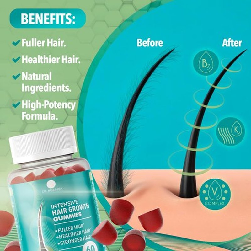 Dr. Robaina Intensive Hair Growth Gummies | Fuller-Looking Hair | Healthier Hair Appearance | Stronger Hair | Made in USA