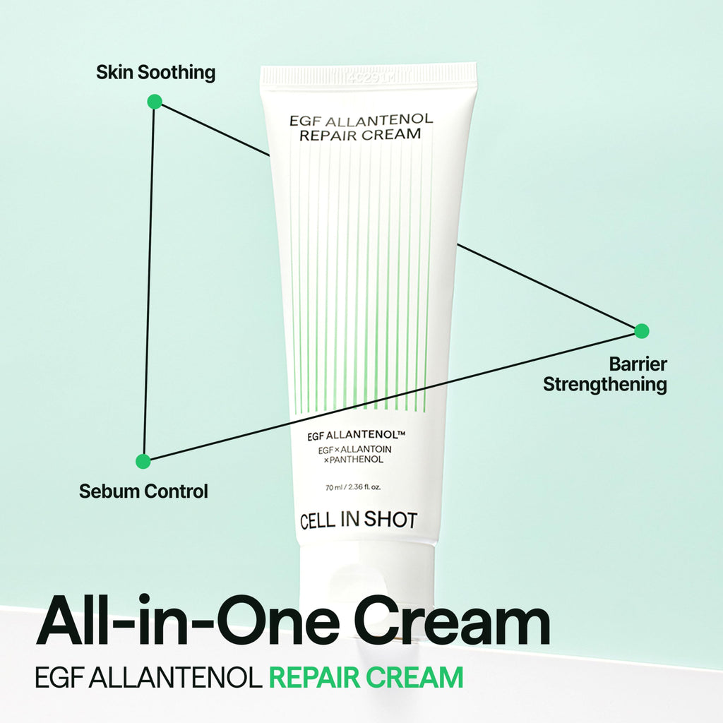 CELL IN SHOT EGF Allantenol Barrier Repair Cream - Light-weight Daily Moisturizer for Acne & Blemish-Prone Skin, Troubled & Oily Skin, Korean Skin Care, 2.36 fl.oz (70 ml)