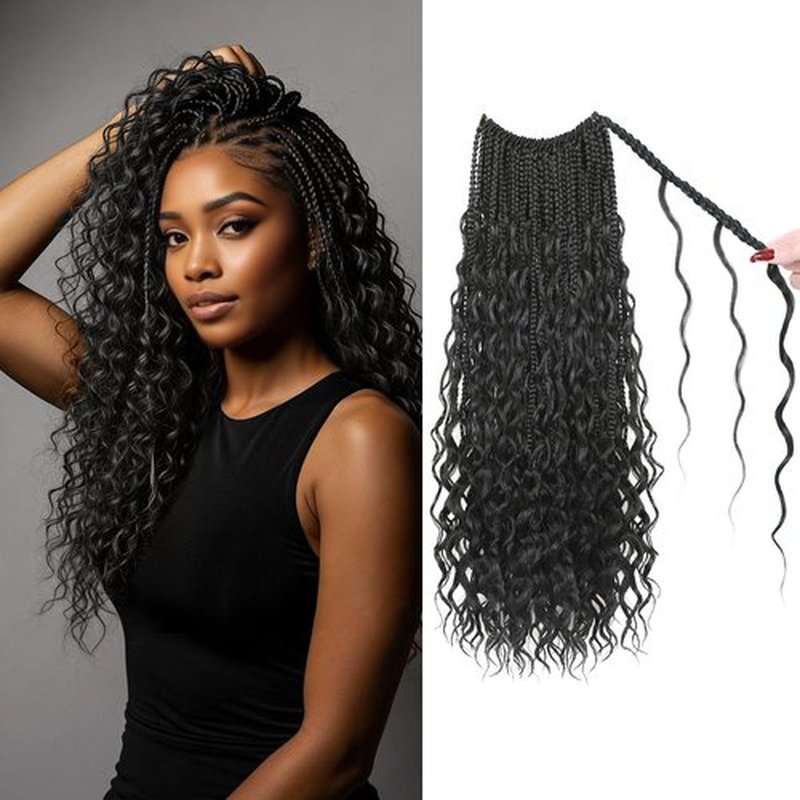 9 Packs Boho Box Braids Crochet Hair 14 Inch Pure Protein Fiber Similar to Human Hair Goddess Box Braids Crochet Hair With Curly Ends Pre Looped Bohemian Braid Hair Extension For Women(14 Inch, 1B)