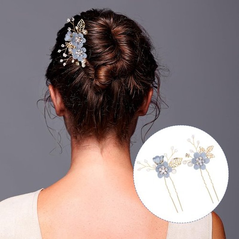 HINZIC 3pcs Flower Tassels Hairpin for Women, Non-Slip Pearl Hair Clips Headpiece, Retro Chinese Hanfu Wedding Brides Hair Accessories for Long Hair- Blue