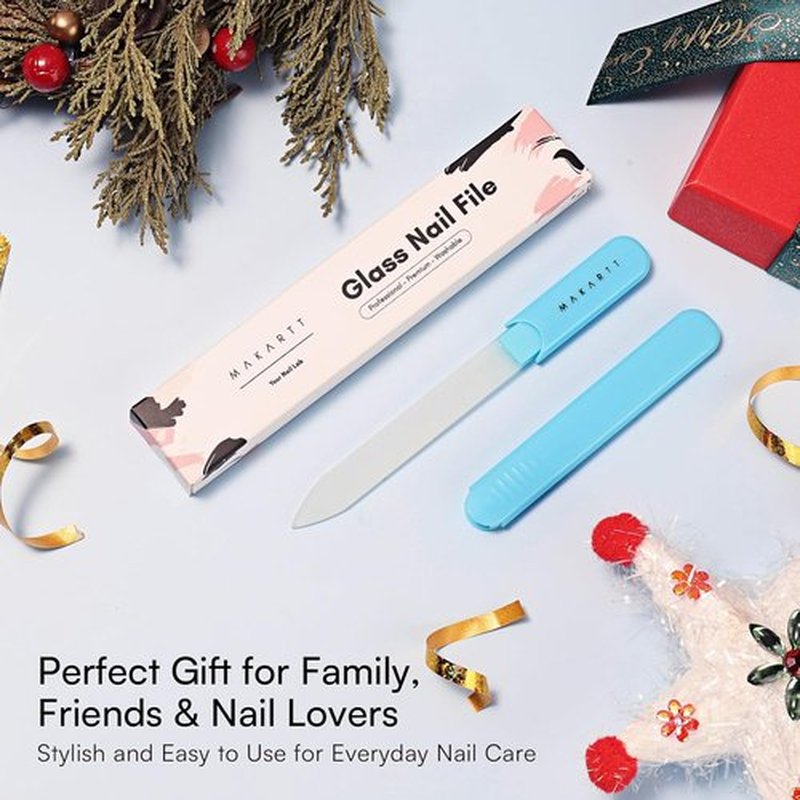 Makartt Glass Nail File - Double-Sided Sandblasted Crystal with Case | Reusable Portable Manicure Buffer - 1pc Blue