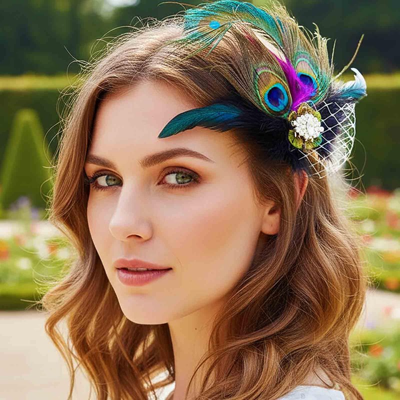 Yokawe Peacock Feather Hair Clip, Rhinestone Crystal Fascinator, 1920s Flapper,Vintage Style Hair Accessory