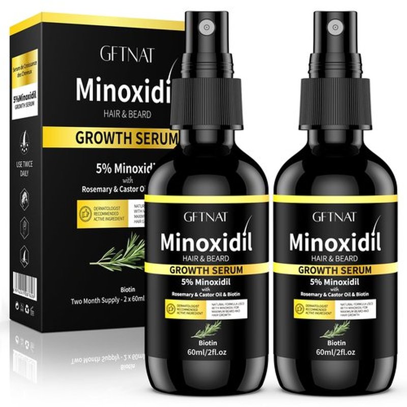 5% Minoxidil Spray for Men and Women Hair Loss Solution with Biotin and Rosemary Hair Growth Serum, Extra Strength 5 Percent Minoxidil for Thicker Fuller Hair Regrowth, 2 Fl Oz (Pack of 2)