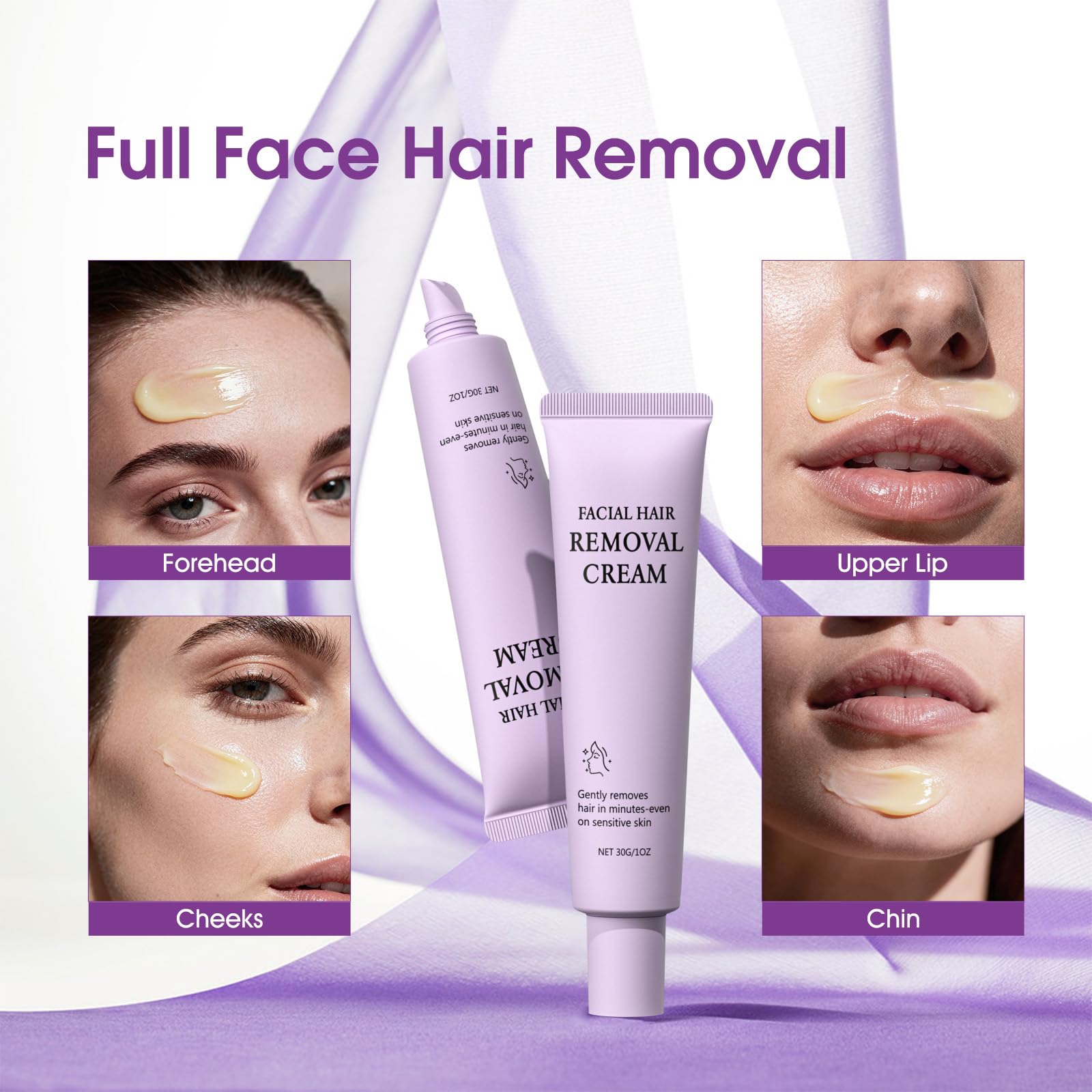 Facial Hair Removal Cream for Women, Gentle Face Hair Removal Cream for Sensitive Skin, Depilatory Creams for Face Chin Upper Lip for Smooth Soft Skin, Grooming Routine, 1.01 fl oz