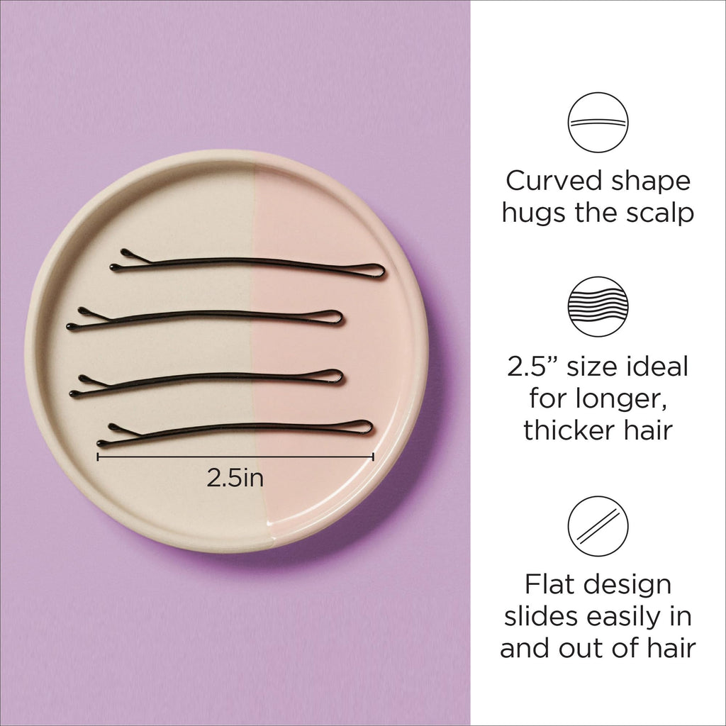 Diane 2.5” Curved Black Bobby Pins, Large Flat Hair Pins with Ball Tips for Long & Thick Hair, Updos, Flyaways, Protective Hairstyles & Doobie Wraps, Hair Accessories for Women, 40 Count
