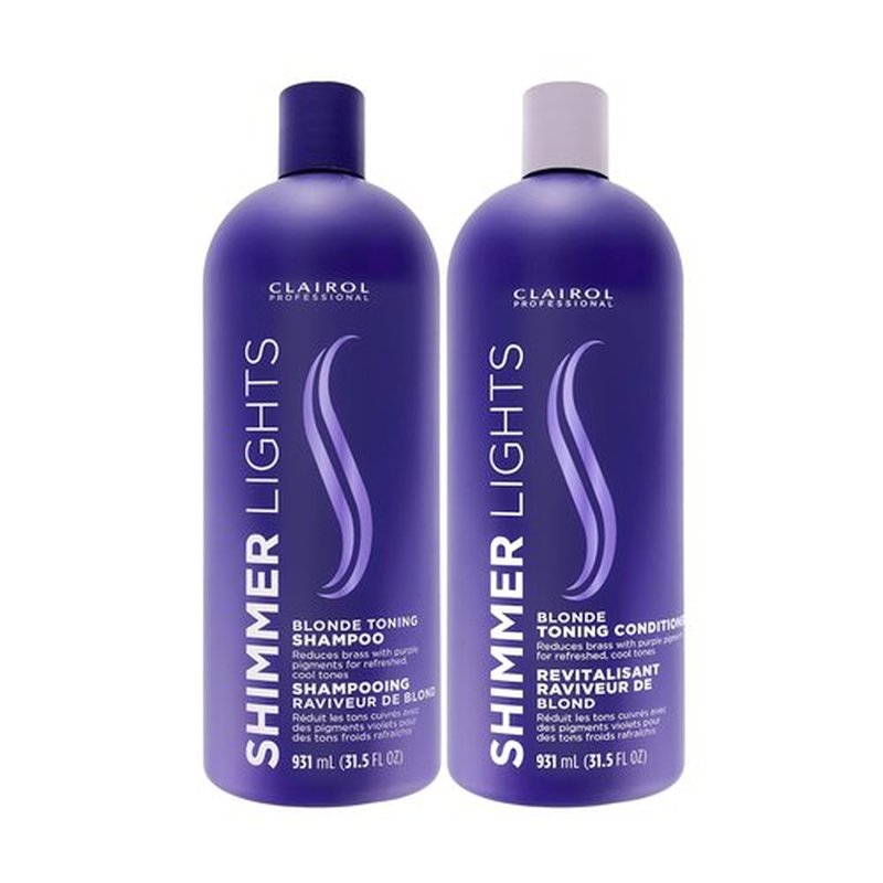 Clairol Professional Shimmer Lights Purple Shampoo & Conditioner - Neutralizes Brass & Yellow Tones for Blonde, Silver, Gray & Highlighted Hair
