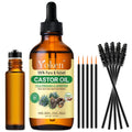 Yoken Castor Oil USDA & EWG Verified 4oz Glass Bottle - 100% Pure, Cold Pressed, Hexane Free, Virgin Caster Oils for Face, Eyelash, Eyebrow, Hair - with Lash Starter Kit & Empty Roller Ball Bottle