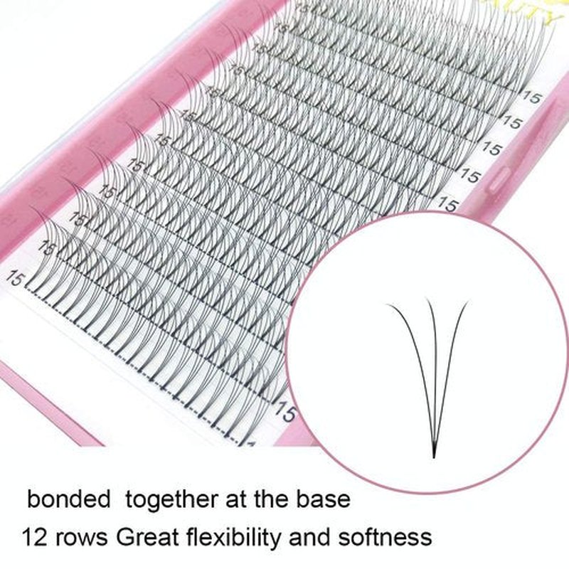 Premade Fans Eyelash Extensions 3D-D-0.10-12 Short Stem Premade Volume Eyelash Extensions 3D 5D 7D Volume Lash Extensions 9 to 20 mm Pre made Lash Fans C D Curl .07 .10(3D-D-0.10,12mm)