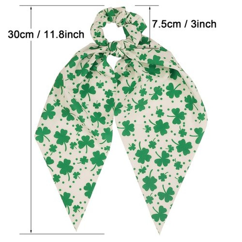 4-Piece St. Patrick's Day Hair Scrunchies Set, Shamrock Clover Bow Scrunchies with Long Tail, Chiffon and Silk Hair Accessories Hair Ties for Irish Theme Celebrations