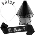 KICOSY Black Bride Headband, Black Veil & Sash for Gothic Wedding, Bachelorette Party & Engagement