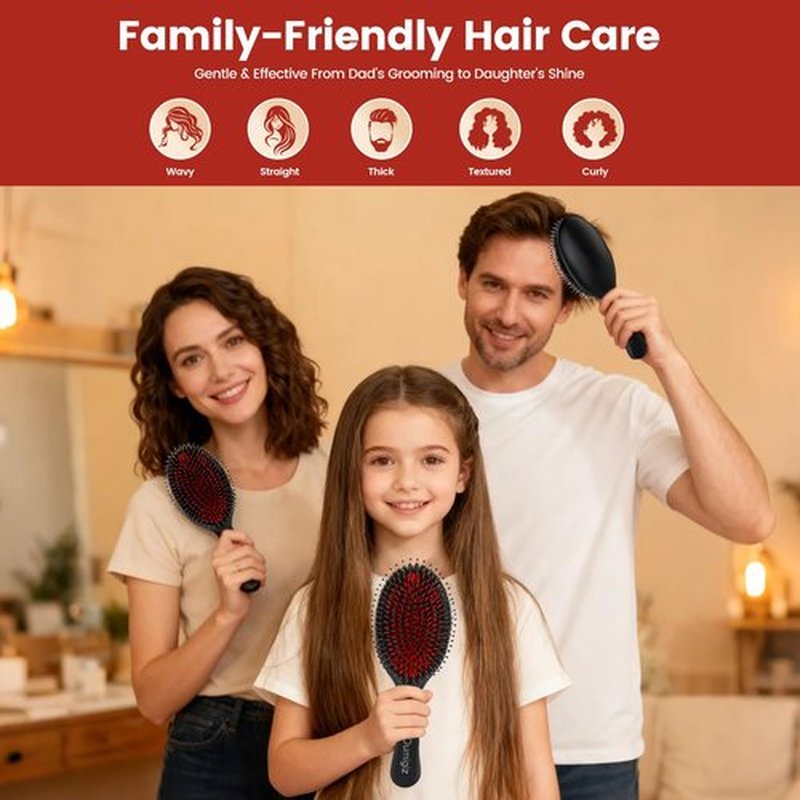 OUMIGIZ Boar Bristle Hair Brush Since 1965 British Craftsmanship, Handmade Natural Wood Slick Back Hairbrush, Soft Bristles Gentle Detangling Smoothing Women Men Kids Long Curly Thick,Thin, Fine Hair