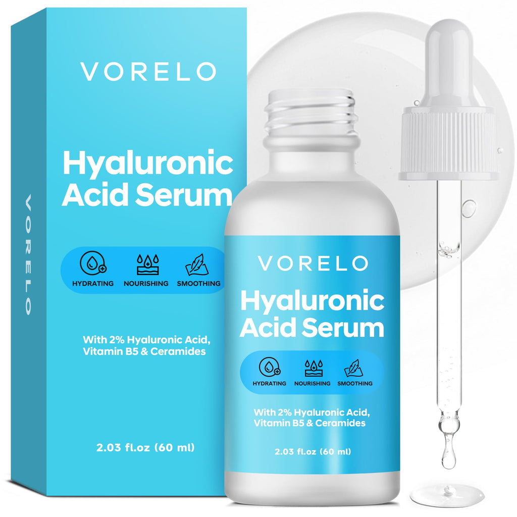 Vorelo Hyaluronic Acid 2% + B5 and Ceramides (2.03 fl.oz), Hyaluronic Acid Serum for Daily Hydration, Lightweight Formula Absorbs Quickly to Leave Skin Feeling Plumper and Smoother, Non-Sticky Finish