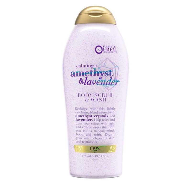 OGX Calming + Amethyst & Lavender Body Scrub & Wash, Gently Exfoliating, 19.5 fl oz