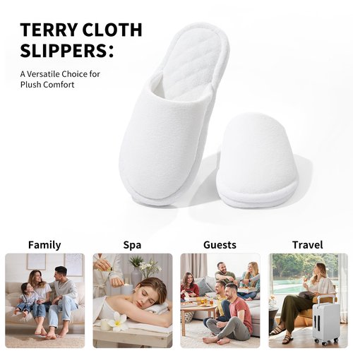 biroris 3 Pairs Closed-Toe Turkish Terry Cloth Slippers, Soft Non-Slip Indoor Slippers for Women, Machine Washable, Portable for Guest, Travel, Hotel and Spa(Black Grey White)