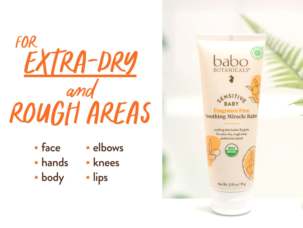 Babo Botanicals Sensitive Baby Fragrance-Free Soothing Miracle Balm - USDA Organic - All-Purpose Salve with Olive Oil & Shea Butter - For extra-dry, rough areas - EWG Verified - For Babies & Kids
